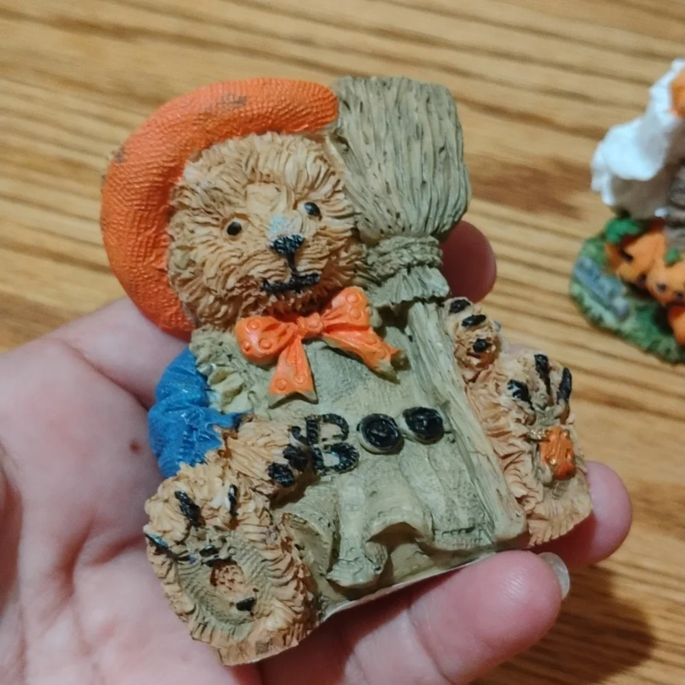 Vintage 1997 Resin Halloween Bear and Ghost Figurine Set
